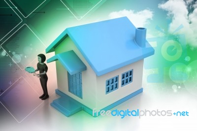 3d Women With Home And Key Stock Image