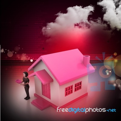 3d Women With Home And Key Stock Image