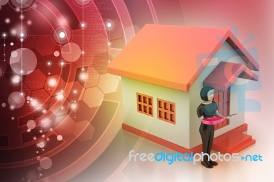 3d Women With Home And Key Stock Image