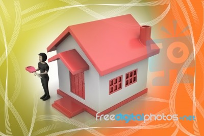 3d Women With Home And Key Stock Image