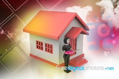 3d Women With Home And Key Stock Image