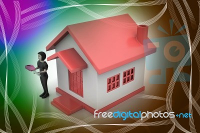 3d Women With Home And Key Stock Image