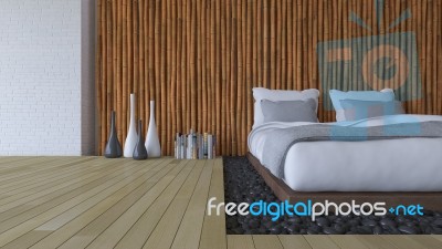 3ds Bed And Bamboo Wall Stock Photo