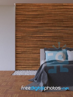 3ds Bed And Bamboo Wall Stock Photo