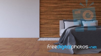 3ds Bed And Bamboo Wall Stock Photo