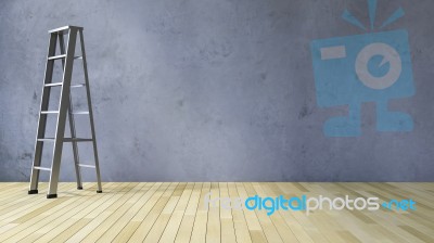 3ds Blank Wall And Ladder Stock Photo