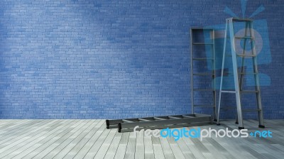 3ds Blank Wall And Ladder Stock Photo