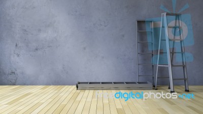 3ds Blank Wall And Ladder Stock Photo