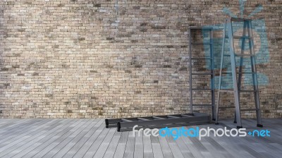 3ds Blank Wall And Ladder Stock Photo