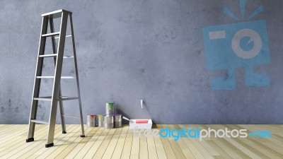 3ds Blank Wall And Painting Tools Stock Photo