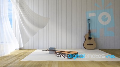 3ds Guitar In The Room Stock Photo