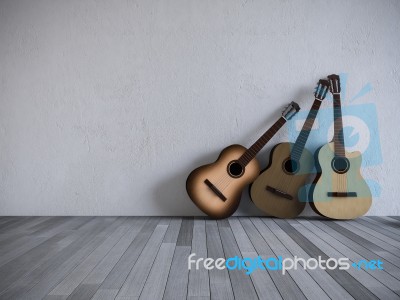 3ds Guitar In The Room Stock Photo