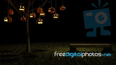 3ds Pumpkin Head Hang From Tree Stock Image