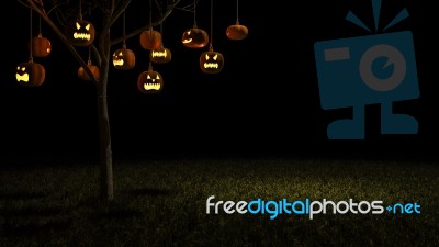 3ds Pumpkin Head Hang From Tree Stock Image