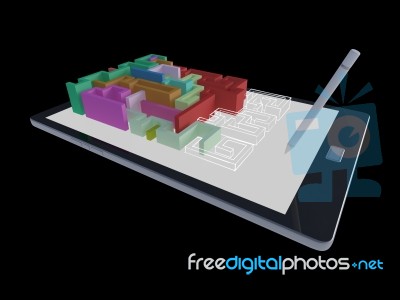 3ds Tablet With Maze Game Stock Photo