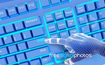 3dwire-frame Hands Typing On A Blue Keyboard Stock Image