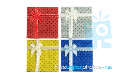 4 Christmas And Important Festival Gift Box Set In Bird's Eye View Stock Photo