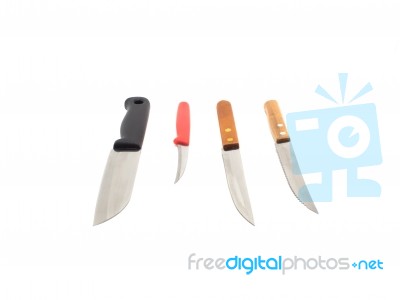 4 Knives On White Background Stock Photo