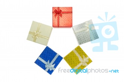 5 Christmas And Important Festival Gift Box Set In Bird's Eye View Stock Photo