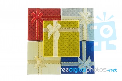 5 Christmas And Important Festival Square Style Gift Box Set In Bird's Eye View Stock Photo