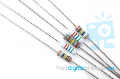 5 Resistors On White Background Stock Photo