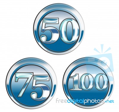 50 75 100 In Blue Chrome Stock Image