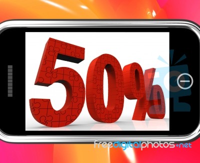 50 On Smartphone Showing Special Offers And Promotions Stock Image