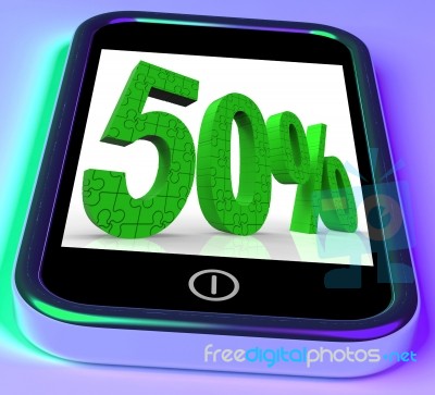 50 On Smartphone Shows Mobile Marketing And Special Promotions Stock Image