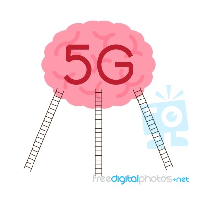 5g Communication Technology With Human Brain And Ladder Stock Image