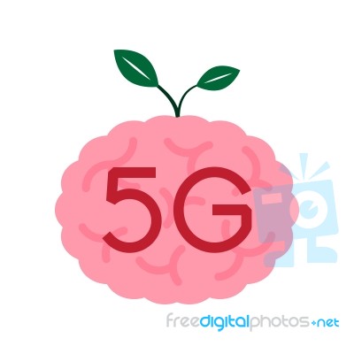 5g Communication Technology With Human Brain And Leaf Stock Image