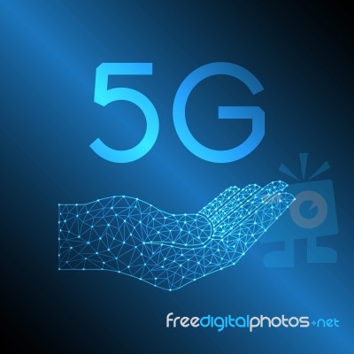 5g Communication Technology With Polygon Hand Stock Image