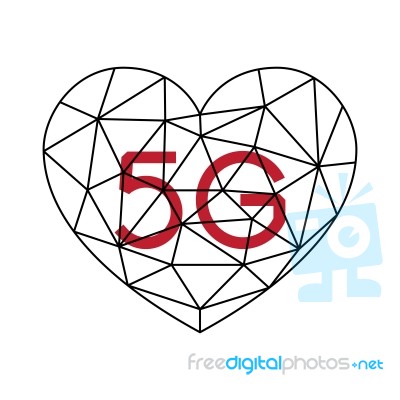 5g Communication Technology With Polygon Heart Stock Image