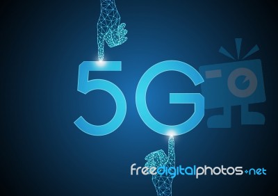 5g Technology Abstract Point Hand Background Stock Image