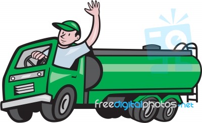 6 Wheeler Tanker Truck Driver Waving Cartoon Stock Image