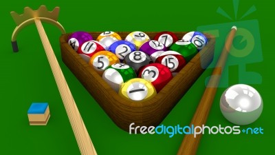 8 Ball Pool 3d Game - All Balls Racked With Accessories Stock Image