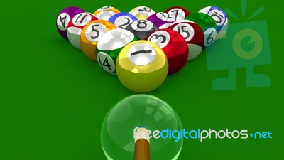 8 Ball Pool  3d Game - All Balls Randomly Racked Stock Image