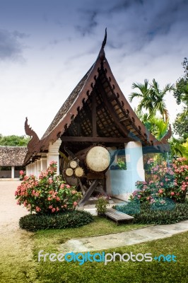 A Big Drum Of A Buddhist Temple Used For Telling Lunch Time To Monks Stock Photo