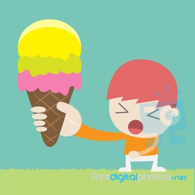 A Boy Hold An Ice Cream Cone, Cartoon Business Stock Image