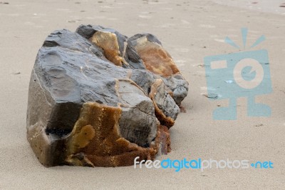 A Broken Chunk Of A Moeraki Boulder Stock Photo