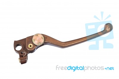 A Bronze Motorcycle Lever Isolated On White With Clipping Path Stock Photo