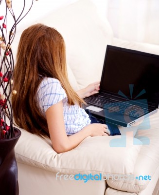 A Girl With Laptop Stock Photo