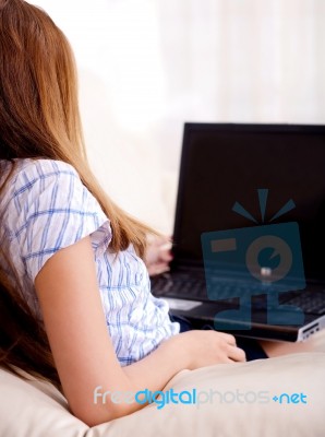 A Girl With Laptop Stock Photo