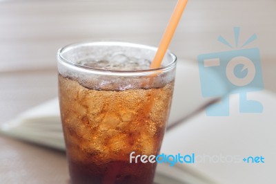 A Glass Of Cola With Ice Stock Photo