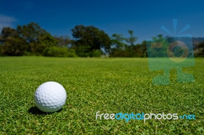 A Glof Ball In  A Beatiful View Stock Photo