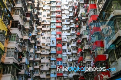 A Look Up View Of Quarry Bay In Hong Kong,china Stock Photo