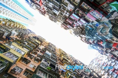 A Look Up View Of Quarry Bay In Hong Kong,china Stock Photo