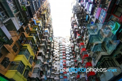 A Look Up View Of Quarry Bay In Hong Kong,china Stock Photo