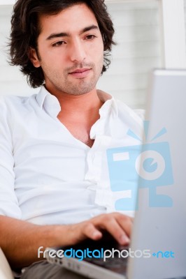 A Man With Computer Stock Photo