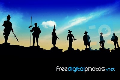 A Monument To King Of Thailand Silhouette Stock Photo