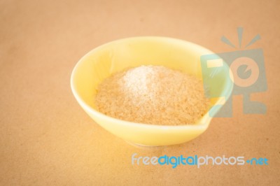 A Pile Of Brown Sugar In Little Bowl Stock Photo